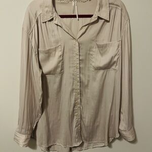 Anthropologie Cream Blouse with Button Detail And Pleating
